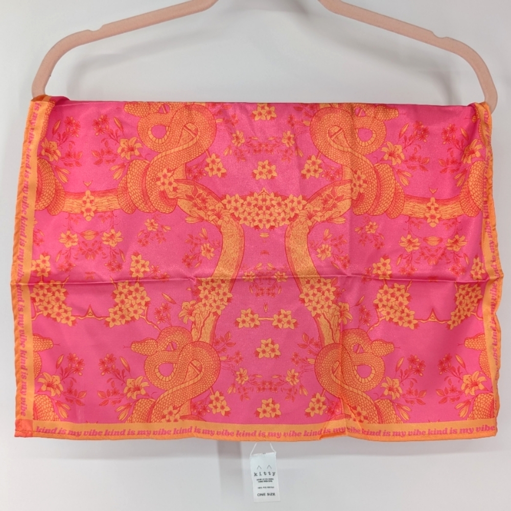 Kitty And Vibe Pink Orange Snake Floral Talia Vibes Silky Square Bandana Scarf
